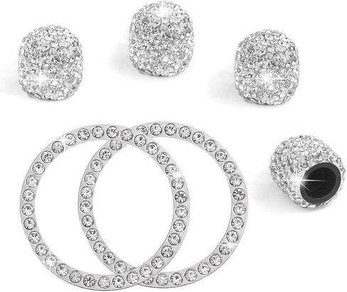 4 قطع من أغطية جذع صمامات الإطارات المصنوعة من حجر الراين الكريستالي مع قطعتين من ملحقات محركات السيارة لبدء إيقاف التشغيل وغطاء الزر/ملصق جذاب ومضاد للغبار وإكسسوارات السيارة in Kuwait