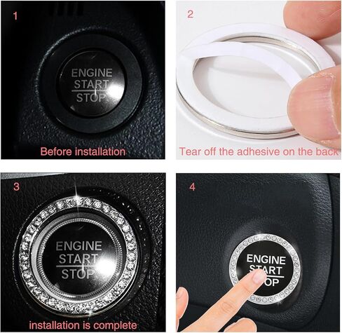 4 قطع من أغطية جذع صمامات الإطارات المصنوعة من حجر الراين الكريستالي مع قطعتين من ملحقات محركات السيارة لبدء إيقاف التشغيل وغطاء الزر/ملصق جذاب ومضاد للغبار وإكسسوارات السيارة in Kuwait