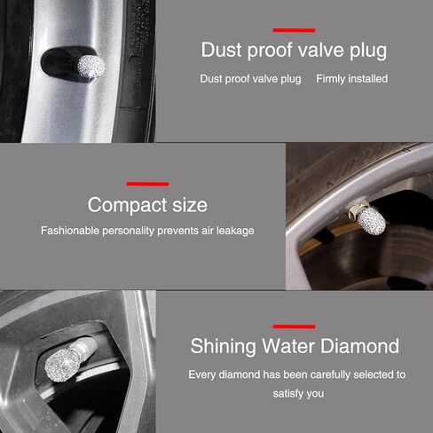 4 قطع من أغطية جذع صمامات الإطارات المصنوعة من حجر الراين الكريستالي مع قطعتين من ملحقات محركات السيارة لبدء إيقاف التشغيل وغطاء الزر/ملصق جذاب ومضاد للغبار وإكسسوارات السيارة in Kuwait