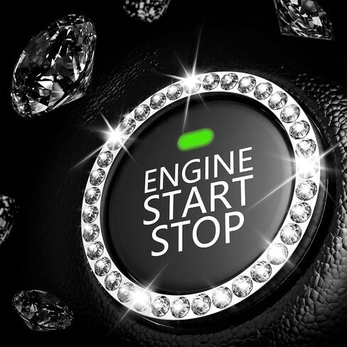 4 قطع من أغطية جذع صمامات الإطارات المصنوعة من حجر الراين الكريستالي مع قطعتين من ملحقات محركات السيارة لبدء إيقاف التشغيل وغطاء الزر/ملصق جذاب ومضاد للغبار وإكسسوارات السيارة in Kuwait