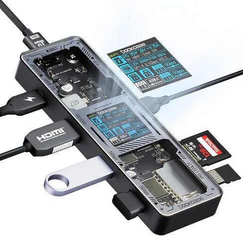موزع DockCase Explorer Edition Visual Smart USB C (7 في 1) مع منفذ HDMI 4K@60 هرتز، توصيل طاقة PD 100 واط، 3 منافذ بيانات USB-A بسرعة 5 جيجابت في الثانية، قارئ بطاقة SD/TF، ​​لجهاز MacBook Air/Pro، iPad Pro، ديل XPS، والمزيد in Saudi Arabia