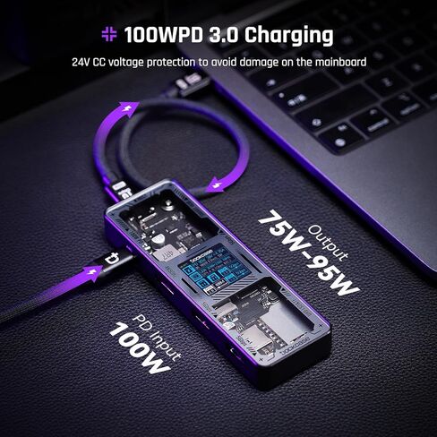 موزع DockCase Explorer Edition Visual Smart USB C (7 في 1) مع منفذ HDMI 4K@60 هرتز، توصيل طاقة PD 100 واط، 3 منافذ بيانات USB-A بسرعة 5 جيجابت في الثانية، قارئ بطاقة SD/TF، ​​لجهاز MacBook Air/Pro، iPad Pro، ديل XPS، والمزيد in Saudi Arabia
