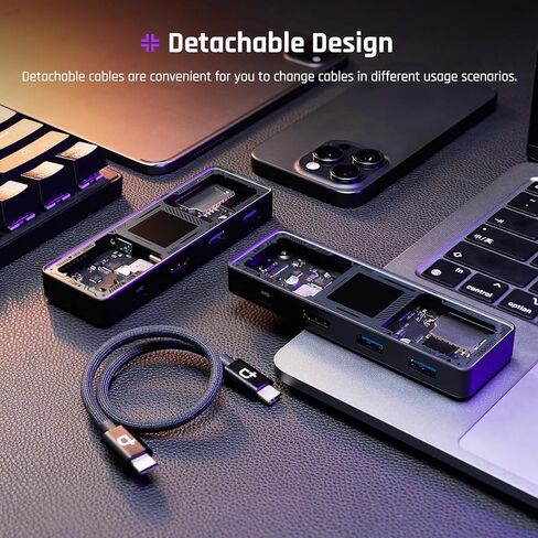 موزع DockCase Explorer Edition Visual Smart USB C (7 في 1) مع منفذ HDMI 4K@60 هرتز، توصيل طاقة PD 100 واط، 3 منافذ بيانات USB-A بسرعة 5 جيجابت في الثانية، قارئ بطاقة SD/TF، ​​لجهاز MacBook Air/Pro، iPad Pro، ديل XPS، والمزيد in Saudi Arabia