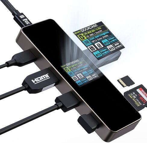 موزع DockCase Explorer Edition Visual Smart USB C (7 في 1) مع منفذ HDMI 4K@60 هرتز، توصيل طاقة PD 100 واط، 3 منافذ بيانات USB-A بسرعة 5 جيجابت في الثانية، قارئ بطاقة SD/TF، ​​لجهاز MacBook Air/Pro، iPad Pro، ديل XPS، والمزيد in Saudi Arabia
