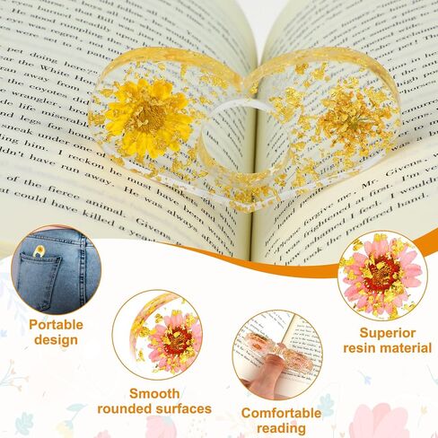 2Pcs Dried Flower Resin Book Page Holder, Heart Shape Thumb Ring Page Holder Handmade Thumb Ring Page Holder Personalized Flower Bookmark Reading Book Accessories for Women/Book Lovers in Saudi Arabia