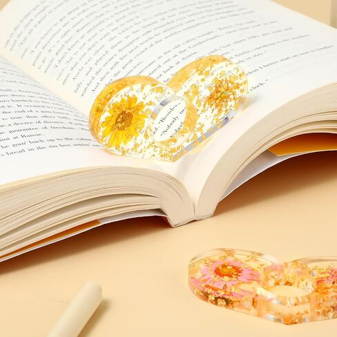 2Pcs Dried Flower Resin Book Page Holder, Heart Shape Thumb Ring Page Holder Handmade Thumb Ring Page Holder Personalized Flower Bookmark Reading Book Accessories for Women/Book Lovers in Saudi Arabia