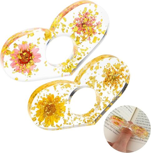 2Pcs Dried Flower Resin Book Page Holder, Heart Shape Thumb Ring Page Holder Handmade Thumb Ring Page Holder Personalized Flower Bookmark Reading Book Accessories for Women/Book Lovers in Saudi Arabia