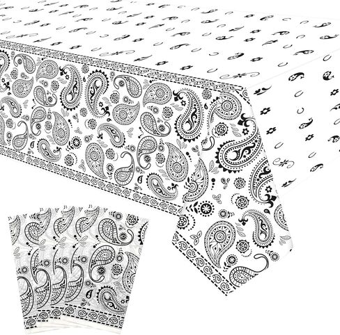KEFAN White Bandana Party Tablecloth, Western Party Tablecloth Paisley Table Cover, Bandana Plastic Table Cloth Rectangle Tablecloth for Western Cowboy-Themed Birthday Party (4 Pieces) in Kuwait