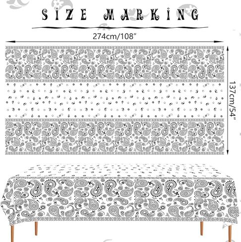 KEFAN White Bandana Party Tablecloth, Western Party Tablecloth Paisley Table Cover, Bandana Plastic Table Cloth Rectangle Tablecloth for Western Cowboy-Themed Birthday Party (4 Pieces) in Kuwait