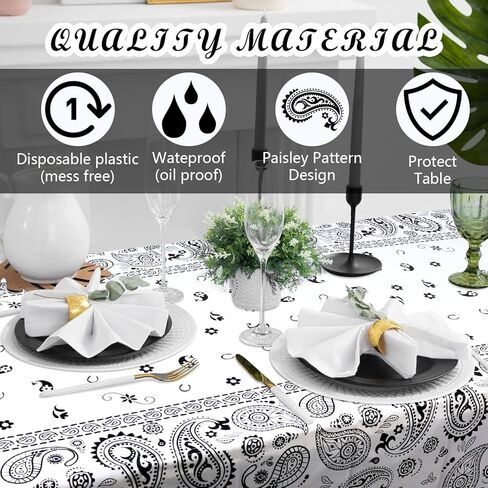 KEFAN White Bandana Party Tablecloth, Western Party Tablecloth Paisley Table Cover, Bandana Plastic Table Cloth Rectangle Tablecloth for Western Cowboy-Themed Birthday Party (4 Pieces) in Kuwait