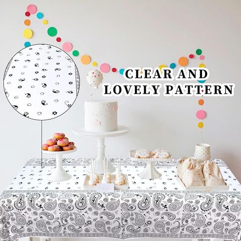 KEFAN White Bandana Party Tablecloth, Western Party Tablecloth Paisley Table Cover, Bandana Plastic Table Cloth Rectangle Tablecloth for Western Cowboy-Themed Birthday Party (4 Pieces) in Kuwait