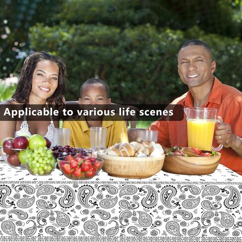 KEFAN White Bandana Party Tablecloth, Western Party Tablecloth Paisley Table Cover, Bandana Plastic Table Cloth Rectangle Tablecloth for Western Cowboy-Themed Birthday Party (4 Pieces) in Kuwait