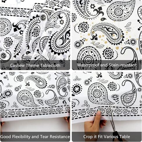 KEFAN White Bandana Party Tablecloth, Western Party Tablecloth Paisley Table Cover, Bandana Plastic Table Cloth Rectangle Tablecloth for Western Cowboy-Themed Birthday Party (4 Pieces) in Kuwait