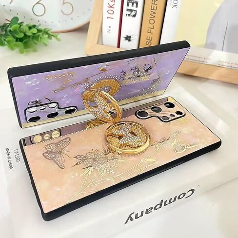 حافظة بمسند لهاتف Galaxy A54 5G، فراشة لطيفة بأحجار الراين المتلألئة مع حامل حلقي، غطاء حماية أنيق مضاد للصدمات للفتيات والنساء لهاتف Samsung Galaxy A54 5G 2023 (ذهبي وردي) in Kuwait