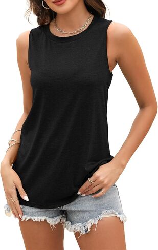 Bluetime Womens Crewneck Tank Tops Loose Fit Basic T-Shirts Summer Sleeveless Shirts Casual Flowy Tunic Tops in Saudi Arabia