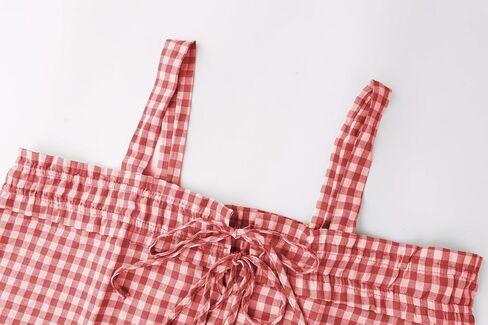 Women Y2K Tie Front Gingham Crop Tank Tops Square Neck Sleeveless Plaid Camisoles Summer Cute Backless Shirred Vest Shirt in Saudi Arabia