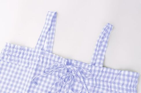 Women Y2K Tie Front Gingham Crop Tank Tops Square Neck Sleeveless Plaid Camisoles Summer Cute Backless Shirred Vest Shirt in Saudi Arabia