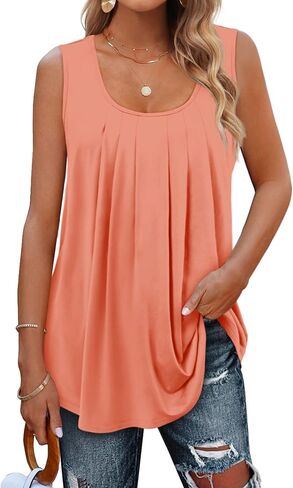 Geifa Tank Tops for Women Pleated Flowy Summer Sleeveless Tops in Kuwait