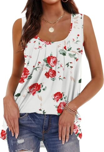 Geifa Tank Tops for Women Pleated Flowy Summer Sleeveless Tops in Kuwait