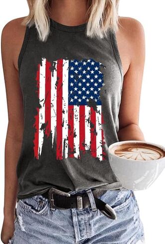American Flag Patriotic Tank Tops for Women 4th of July Shirt USA Flag Stars Stripes Graphic Tank Tops Summer Tee in Saudi Arabia