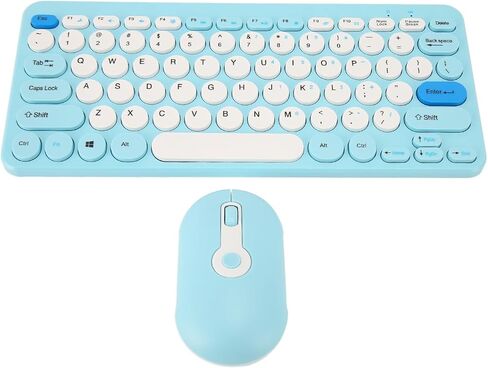 مجموعة ماوس لوحة مفاتيح لاسلكية محمولة، مجموعة ماوس لوحة مفاتيح 2.4 جيجا بايت، لوحة مفاتيح لاسلكية مستديرة رفيعة مع تصميم كتم الصوت للكمبيوتر المحمول لأجهزة الكمبيوتر المكتبية والكمبيوتر المحمول (أزرق) in Kuwait