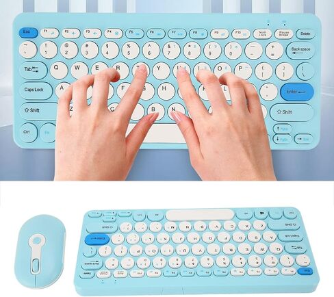 مجموعة ماوس لوحة مفاتيح لاسلكية محمولة، مجموعة ماوس لوحة مفاتيح 2.4 جيجا بايت، لوحة مفاتيح لاسلكية مستديرة رفيعة مع تصميم كتم الصوت للكمبيوتر المحمول لأجهزة الكمبيوتر المكتبية والكمبيوتر المحمول (أزرق) in Kuwait