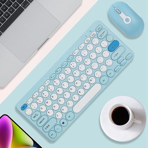 مجموعة ماوس لوحة مفاتيح لاسلكية محمولة، مجموعة ماوس لوحة مفاتيح 2.4 جيجا بايت، لوحة مفاتيح لاسلكية مستديرة رفيعة مع تصميم كتم الصوت للكمبيوتر المحمول لأجهزة الكمبيوتر المكتبية والكمبيوتر المحمول (أزرق) in Kuwait