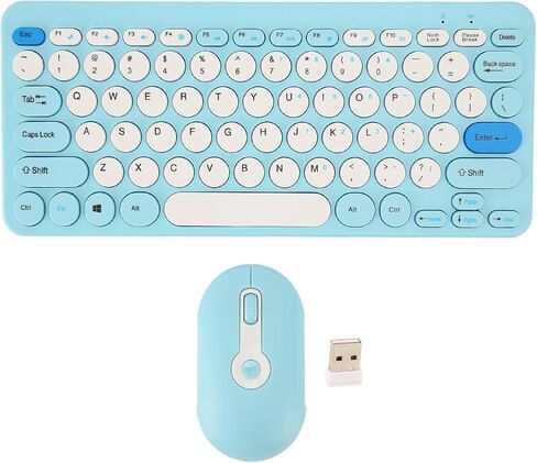 مجموعة ماوس لوحة مفاتيح لاسلكية محمولة، مجموعة ماوس لوحة مفاتيح 2.4 جيجا بايت، لوحة مفاتيح لاسلكية مستديرة رفيعة مع تصميم كتم الصوت للكمبيوتر المحمول لأجهزة الكمبيوتر المكتبية والكمبيوتر المحمول (أزرق) in Kuwait