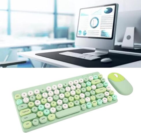 Tangxi Keyboard and Mouse Combo, Retro Colorful Round Keycap 86 Keys Keyboard with 2.4G Mouse, Ergonomic Design for PC Laptop Computer (Blue) in Saudi Arabia