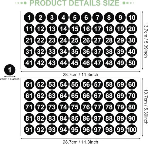 10 ورقات من 1 إلى 100 ملصق أرقام، 500 قطعة من ملصقات الأرقام ذاتية اللصق من Mabor، ملصقات مرقمة سوداء مقاومة للماء لتصنيف تخزين المخزون in Kuwait