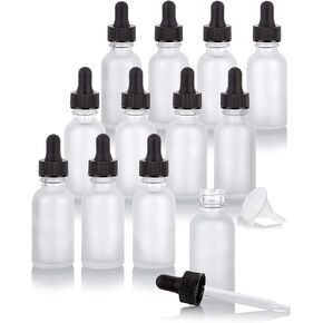JUVITUS 1 oz Frosted Clear Glass Boston Round Bottle with Gold Metal and Glass Dropper (12 pack)