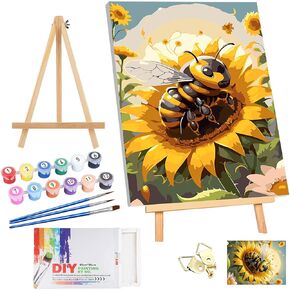DOMROM Sunflower Paint by Numbers Kit for Adults with Frame, Easy Paint by Numbers Bees on Canvas DIY Floral Acrylic Painting Craft for Adults Arts and Crafts for Home Wall Decor(12x16inch)