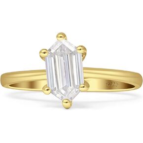 6 Claw Elongated Hexagon Solitaire Ring Cubic Zirconia Wedding Engagement Ring Solid 925 Sterling Silver