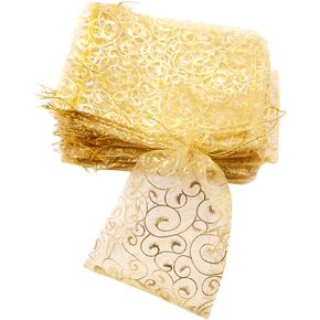 Wedding Favors Small Gift Bags, 100pcs 2.8x3.6 Inch (7x9cm) Gold Organza Bags for Party Favor Bags Small Business Candy Bags Mesh Bag (Gold, 2.8''x3.6'')