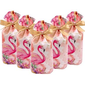 Elwish 24pcs Flamingo Treat Bags - Plastic Drawstring Candy Goodies Gift Wrapping for Birthday Party, Wedding, Baby & Bridal Showers