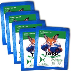 5 in a Pack, Maximize Value, Minimize Cost, Multipack Advantage with Budget-Friendly Poly Tarps, 2.5 Mil Cheap Large Light Tarp, Multipurpose Waterproof Protective Cover, 6x8 Feet, Blue