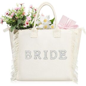 Bride Tote Bag Bride Shower Wedding Gift Pearl Rhinestone Honeymoon Beach Tote Bag for Engagement Bachelorette Party