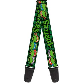 Nickelodeon Guitar Strap, TMNT Ninja Turtles Group Faces Turtle Shell Black Green, 2 Inches Wide