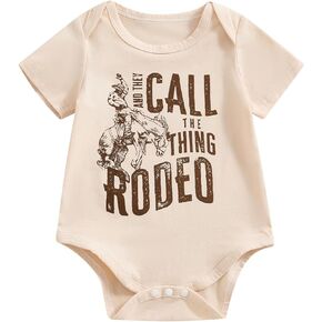 Newborn Baby Short Sleeve Western Romper Birthday Outfits Summer Casual Round Neck Cowboy Hat Print Bodysuit
