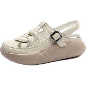 Women's Leather Chunky Platform Closed Toe Fisherman Sandals Fashion Patchwork Adjustable Ankle Strap Wedges Slingback Roman Sandals Comfortable Soft Sole Beach Walking Sandals