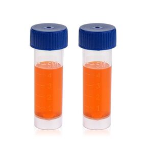 Sterile Transport Tube, 5ml Capacity, Molded Graduations, Conical Bottom, Self Standing, with Blue Screw Cap, Non- Pyrogenic, DN/RNase Free, Case of 200