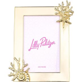 Lilly Pulitzer 7 x 9 Picture Frame, Decorative Photo Frame for Tabletop, Gold Coral Metal Frame with Glass Front (Gold Coral)