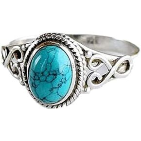 Women's Ring Oval Cut Natural Bohemia Turquoise Jewelry Birthday Proposal Hollow Engagement Party Band Rings Size 9