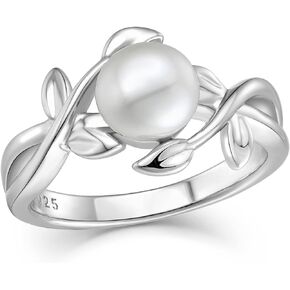 Pearl Rings for Women Sterling Silver,8mm Cultured Freshwater Pearl Engagement Rings Band Rings for Women