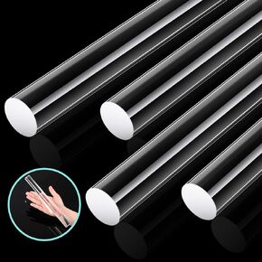 10 Inch Acrylic Dowel Rods for DIY Crafts 1 Inch Diameter Acrylic Round Rods Clear Acrylic Dowel Rods for Rolling Pins Clay Projects (4 Pieces)