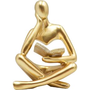 Gold Reading Women Statue, Thinker Sculptures, Abstract Art Ornament, Modern Aesthetic Figurine Decoration, Suitable for Home Living Room Bedroom Office Shelf Table Desk Bookshelf Decor