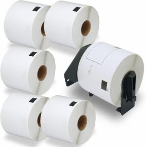 BETCKEY - Compatible Shipping Labels Replacement for Brother DK-1202 (2.4" x 3.9"), Use with Brother QL Label Printers [6 Rolls + 1 Reusable Cartridge]