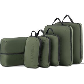 LEVEL8 Compression Packing Cubes for Suitcase, 6 Set Travel Bags with Shoe Organizer, Packing Organizers Travel Accessories in 4 Sizes Travel Essentials (Extra Large, Large, Medium, Small), Green