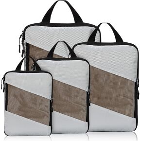 Jetsetta Extra Large Compression Packing Cubes with Mesh, Expandable Suitcase and Luggage travel packing cubes set for Travel Accessories（Cream 4 Set)