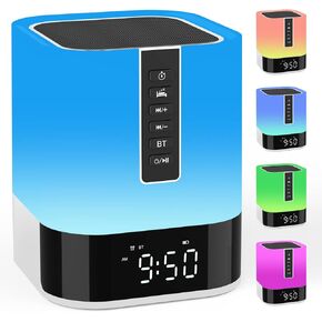 Night Light Bluetooth Speaker Alarm Clock, Upgraded Touch Bedside Lamp for Bedroom, Dimmable Warm Light, 48 RGB Color Changing, Sound Machine with White Noise, Best Gifts for Teenage Boys Girls